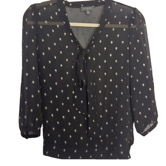 Limited Black Sheer Tie Front Polka Dot Blouse XS - Picture 1 of 12